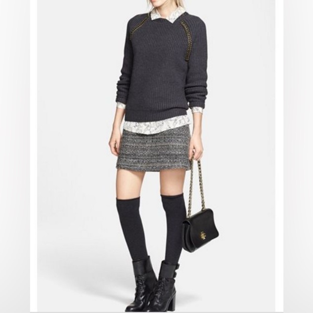 Tory Burch Ada Skirt Metallic Tweed A-Line Granite Gray
